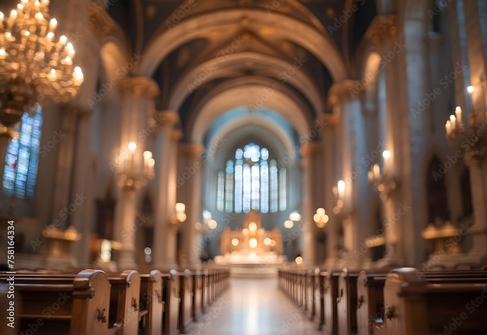 Blurred image of a grand cathedral interior, generative AI