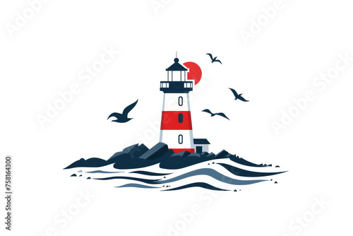 Modern Lighthouse Logo, Stylized minimalistic lighthouse, Elegant simplicity on white photo