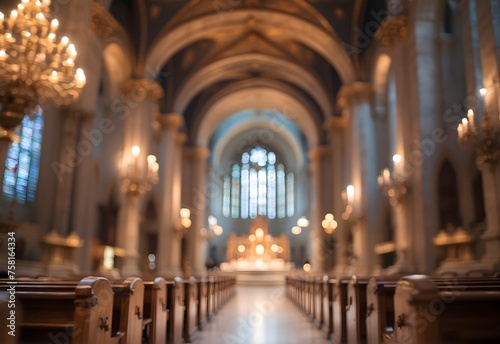 Blurred image of a grand cathedral interior  generative AI