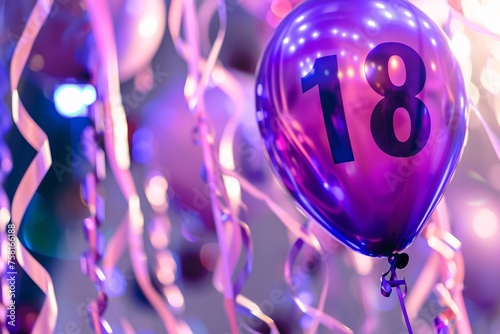 A celebratory balloon in vibrant shades of purple and pink, featuring the number 