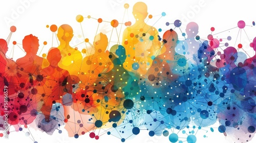 Network of colorful silhouettes, connected diversity concept illustration for social media photo