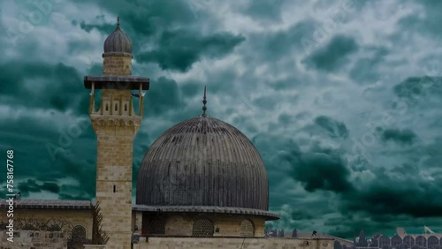 Masjid Al Aqsa or Al Aqsa Mosque Moving Dark Clouds Time Lapse photo