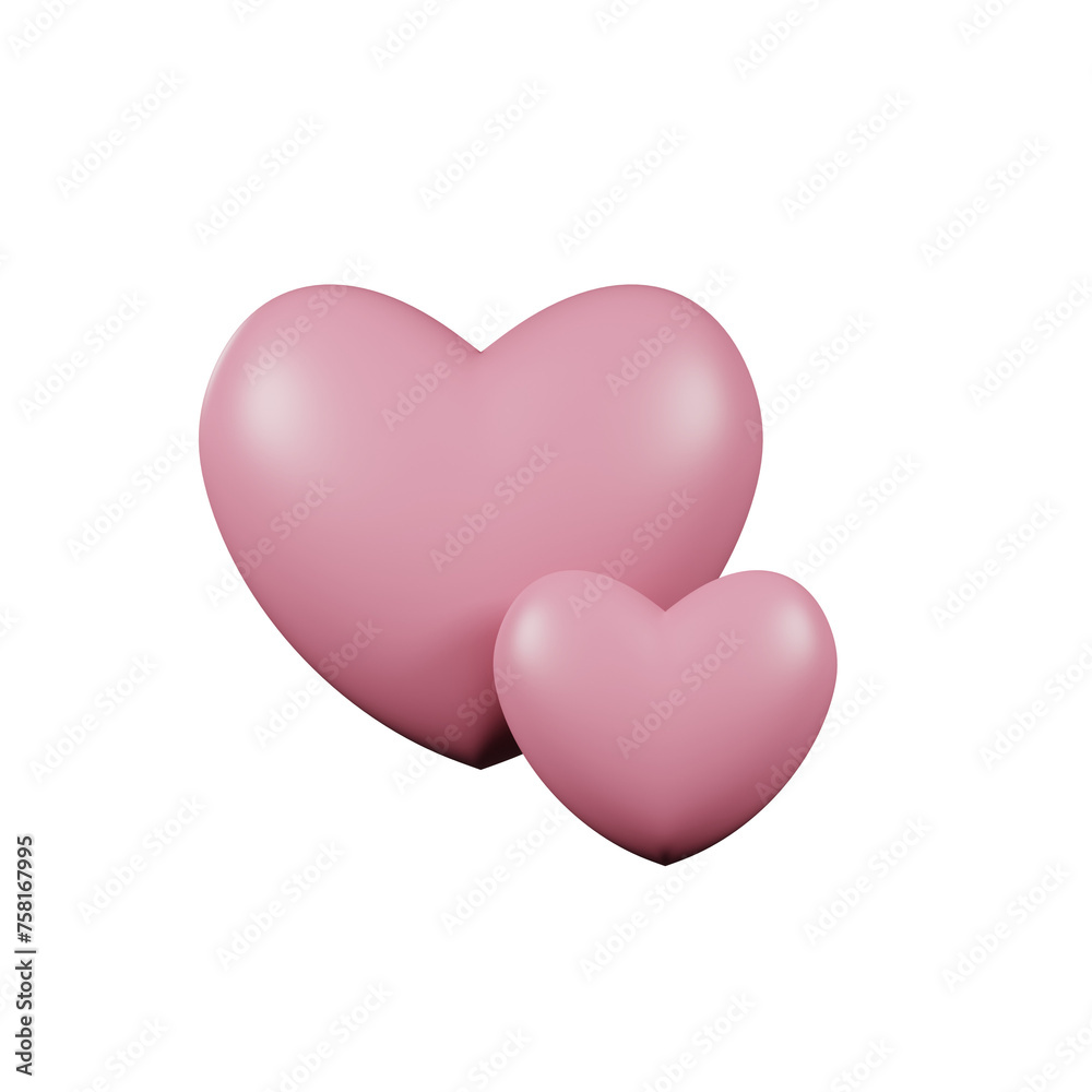 3d pink hearts on transparent background