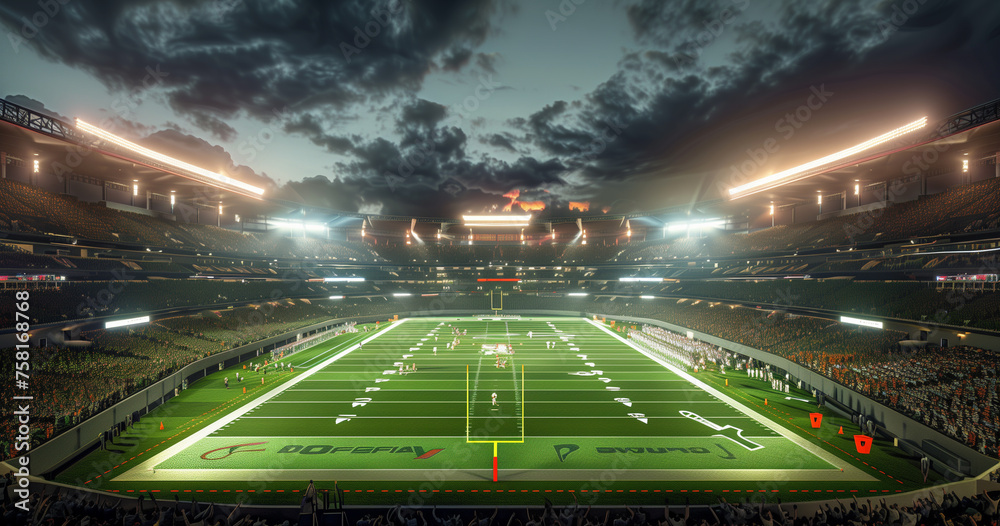 football stadium at night, illuminated by bright lights and spotlights football stadium at night, illuminated by bright lights and spotlights