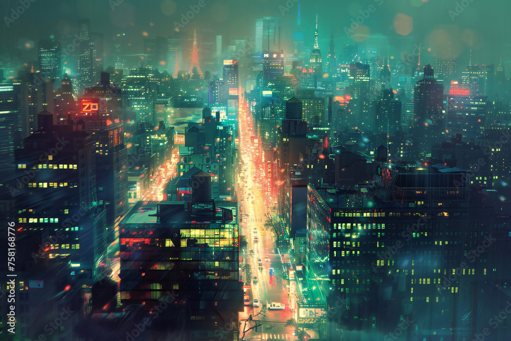night city street, city lights, Night bokeh light in big city, abstract blur defocused background