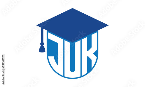 JUK initial letter academic logo design vector template. school college logo, university logo, graduation cap logo, institute logo, educational logo, library logo, teaching logo, book shop, varsity