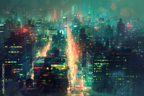 night city street, city lights, Night bokeh light in big city, abstract blur defocused background