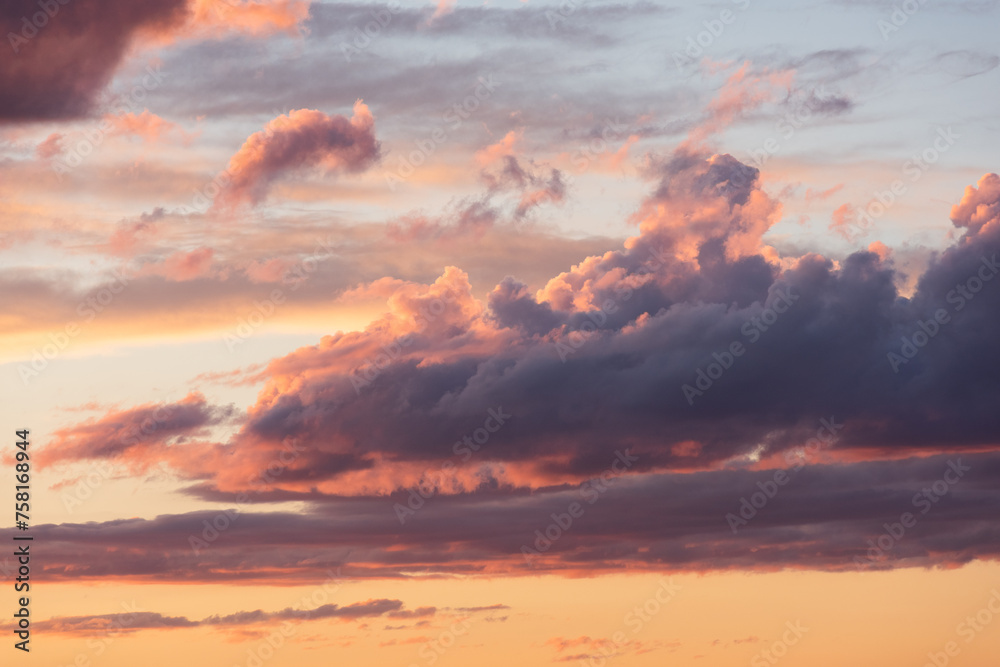 Fototapeta premium Beautiful summer sunset sky, purple, pink, orange and blue shades