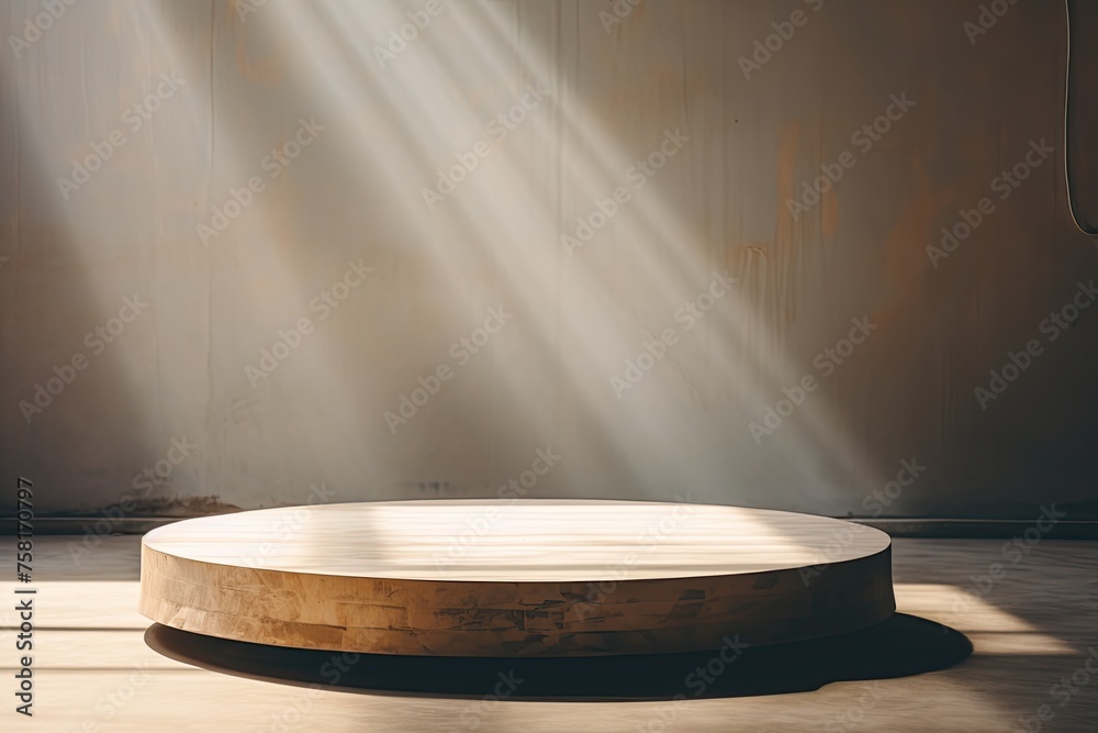 A round wooden podium, driftwood a pedestal for an object, against a neutral natural background. Photo. High quality photo A round wooden podium, driftwood a pedestal for an object, against a neutral natural background. Photo. High quality photo