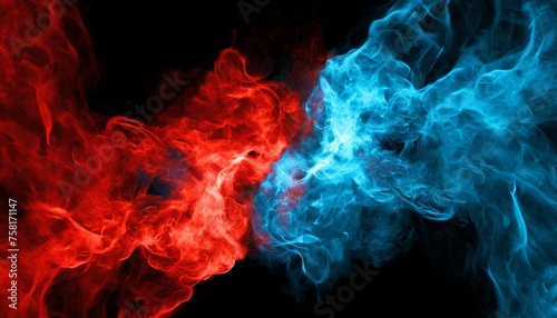 abstract nebula smoke fire in red and blue light isolated on black background in concept of versus competition fight