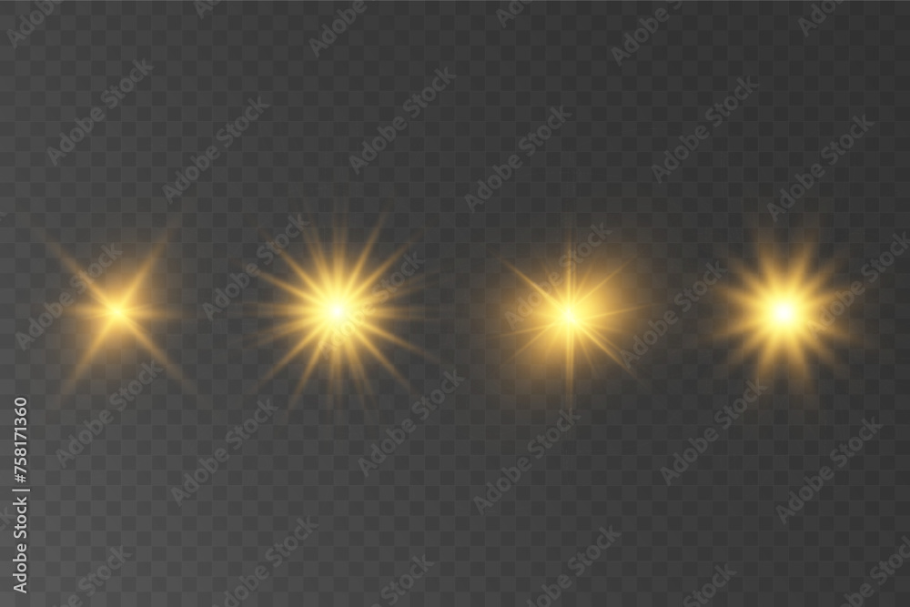 Spark of light.The star flashes brightly.Set of glowing effects.
