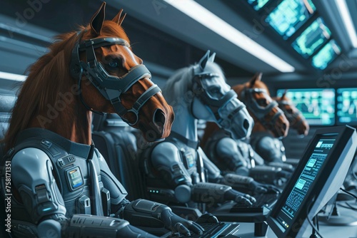 Group of horses working in an advance reseach center photo