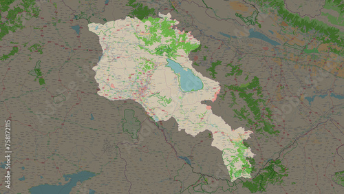 Fototapeta Naklejka Na Ścianę i Meble -  Armenia highlighted. OSM Topographic French style map