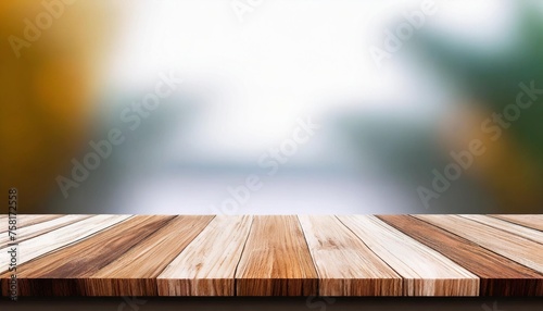 wood table top on abstract blur white background