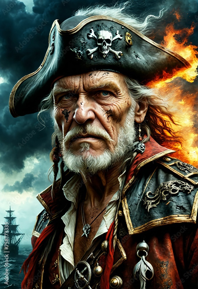 Old pirate, pirate ship at sea during a storm Old pirate, pirate ship at sea during a storm