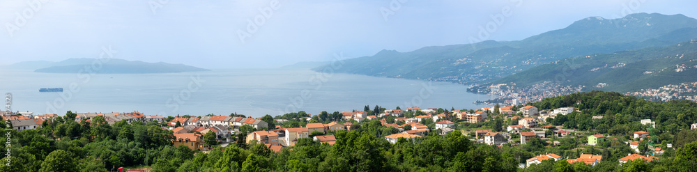 Beautiful panoramic views of the Adriatic Sea and the Istra peninsula from the small town of Kastav and Cres island, Kvarner Bay, Primorje -Gorski Kotar, Croatia