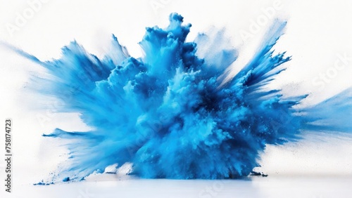 Blue powder exploding  Abstract dust explosion on a white background