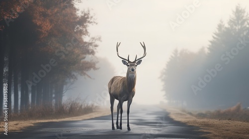 Deer Standing on the Road Near the Forest   © Devian Art