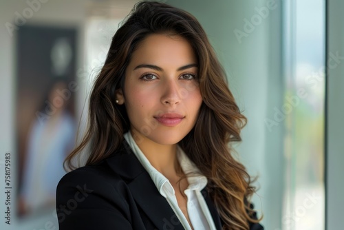 Portrait of hispanic woman entrepreneur wearing business suit. Confident businesswoman. AI Generated 