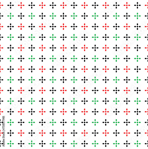 Seamless Geometric Shining Star Pattern, Shiny Star Red Green And Black On White Background, Christmas Theme