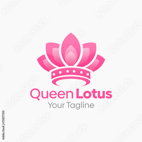 Illustration Vector Graphic Logo of Queen Lotus. Merging Concepts of a Queen Crown and Lotus Shape. Good for Florist store, agency and etc