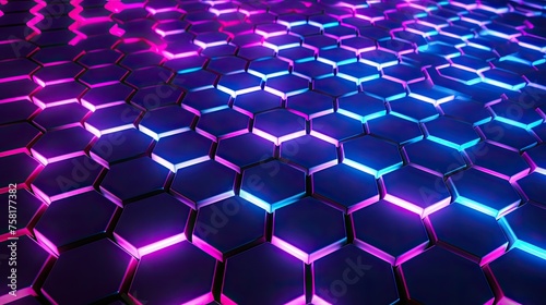 Geometric background with neon honeycomb structures