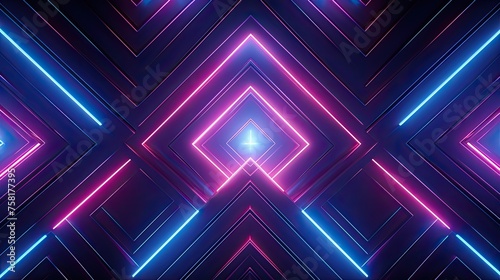 Geometric background with neon lines and zigzags of light