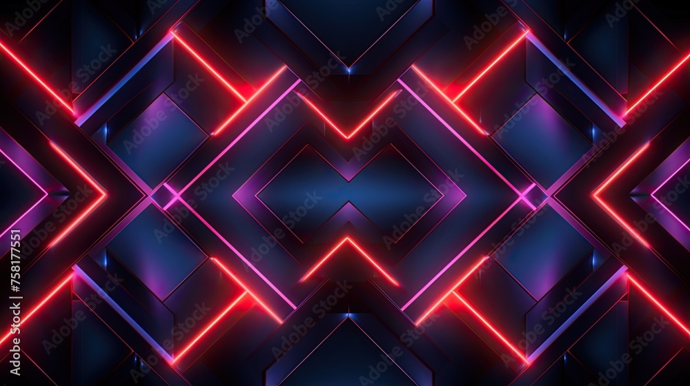 Geometric background with neon outlines - obrazy, fototapety, plakaty 