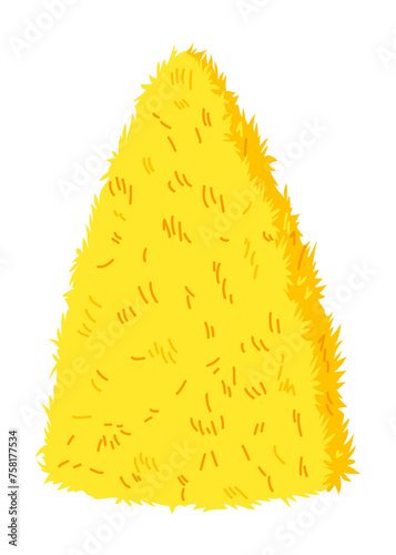 Haystack isolated on white background. Flat vector illustration dried haystack. Farming haymow bale hayloft, agricultural rural haycock. A supply of feed for livestock, the object of agriculture
