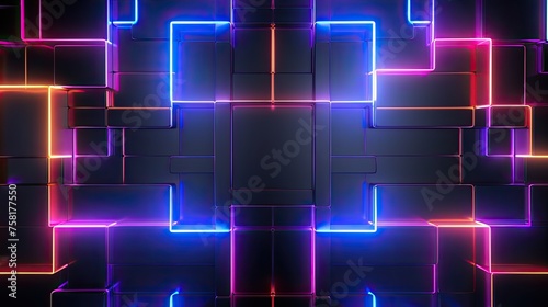 Geometric background with neon quadrants photo