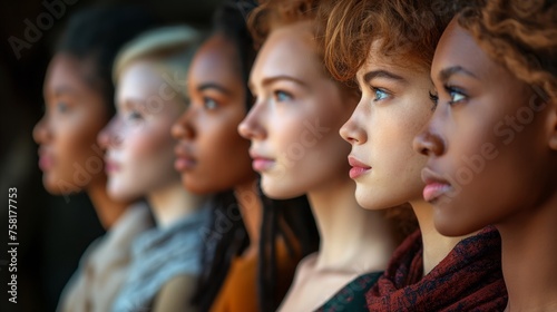 Diversity, multi ethnic beauty concept. beautiful ladies of different races and ages in a row. natural makeup.