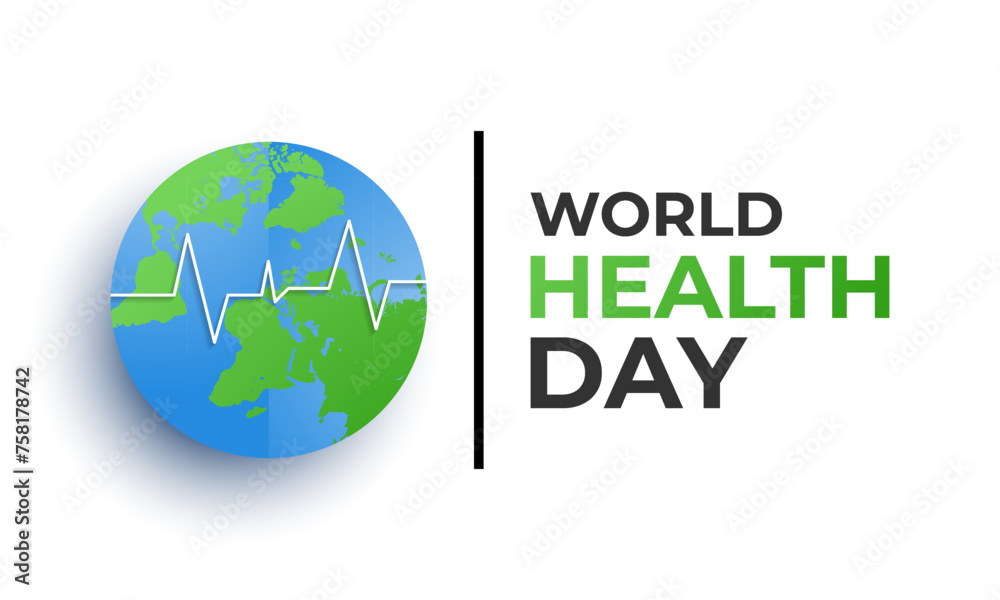 Vector Illustration of World health day concept text design world map with doctor stethoscope. Banner poster, flyer and background design. Vector Illustration of World health day concept text design world map with doctor stethoscope. Banner poster, flyer and background design.