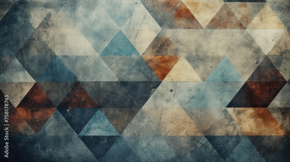 Grunge style geometric background with frayed edges and textures