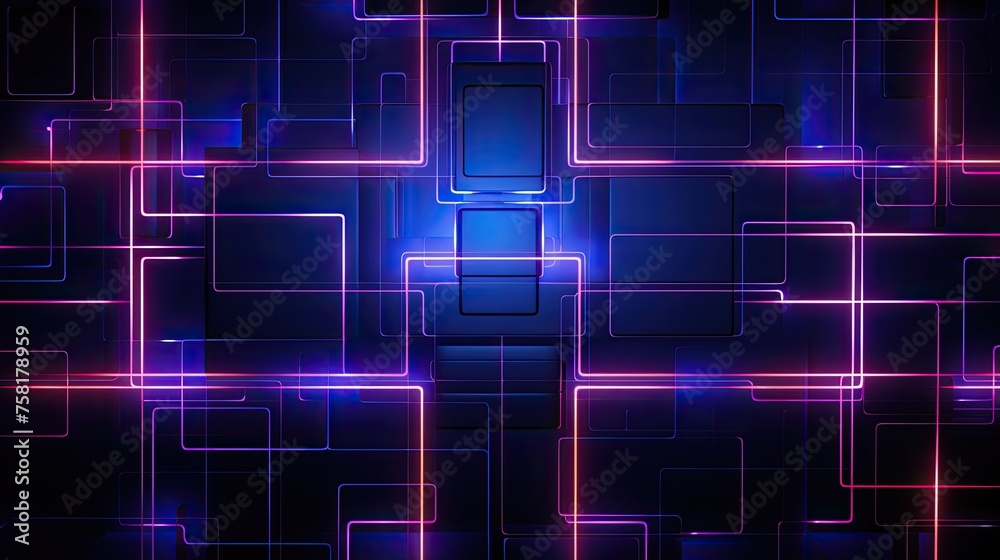 Neon patterns in the form of squares and lines in a high tech style - obrazy, fototapety, plakaty 