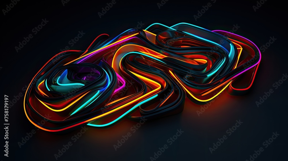 Neon shapes framed with colored outlines