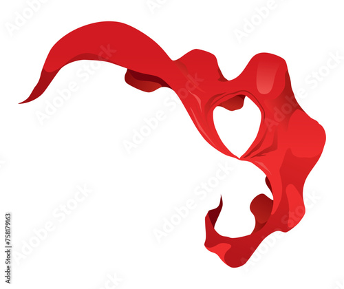 Superhero red cape in front view. Scarlet fabric silk cloak. Mantle costume or cover cartoon vector illustration