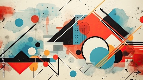 Art pop style geometric background with a combination of abstract shapes and popular symbols