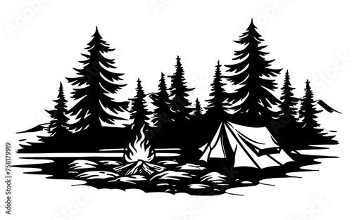 Zelt Lagerfeuer Wildlife Outdoor Illustration Landschaft Silhouette Camping