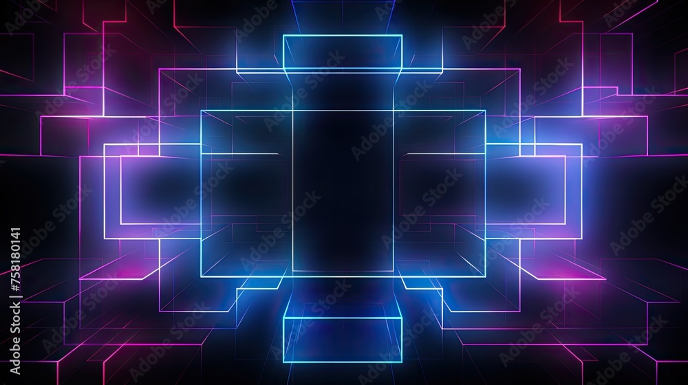 Geometric background with neon outlines and glowing grid effect Geometric background with neon outlines and glowing grid effect