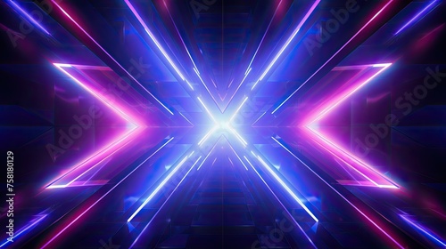 Geometric background with neon light rays