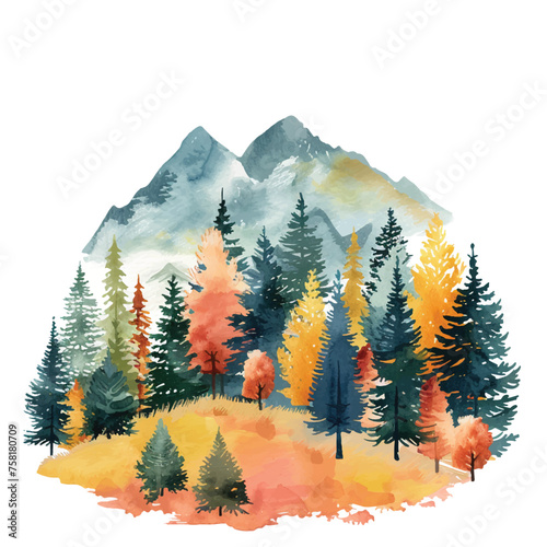 forest mountain painting watercolour vector illustration for background