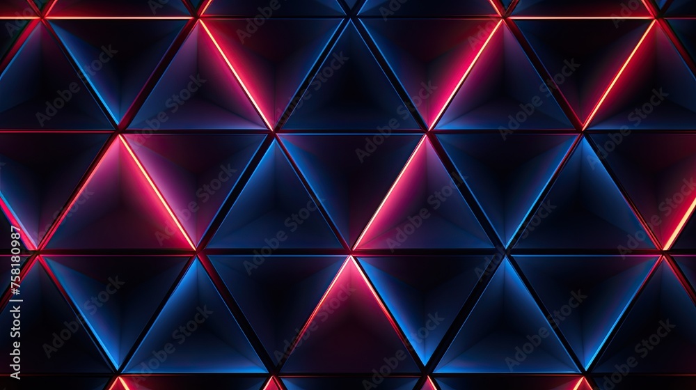Obraz premium Geometric patterns with neon triangles and curved lines