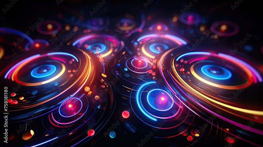 Neon curves and spirals in the style of electronic music Neon curves and spirals in the style of electronic music