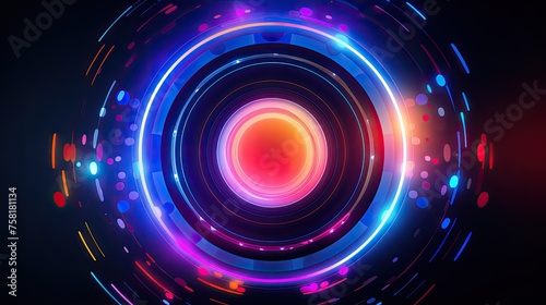 Neon circles and lines in the style of futuristic graphics