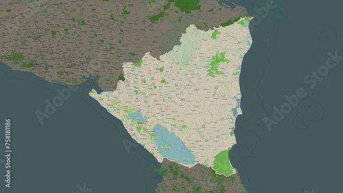 Nicaragua highlighted. OSM Topographic French style map