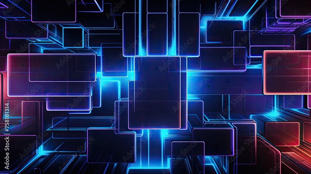 Neon patterns in the form of squares and lines in a high tech style Neon patterns in the form of squares and lines in a high tech style