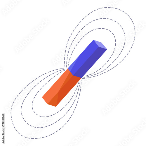 Magnetic force and electromagnetic field. Polar magnet scheme. Educational magnetism physics presentation, horseshoe and bar magnet. Cartoon vector illustration. Physics science aid