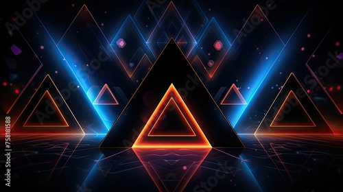 Neon triangles and circles in a futuristic graphic style