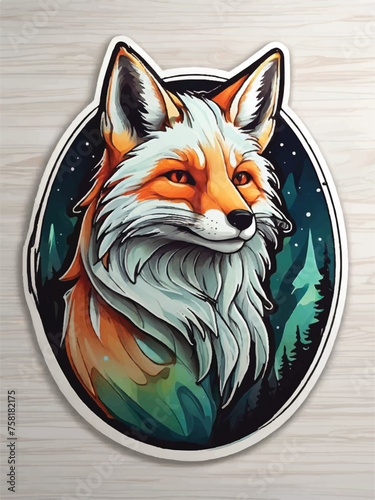 Sticker northern lights mascot fox contour vector white background