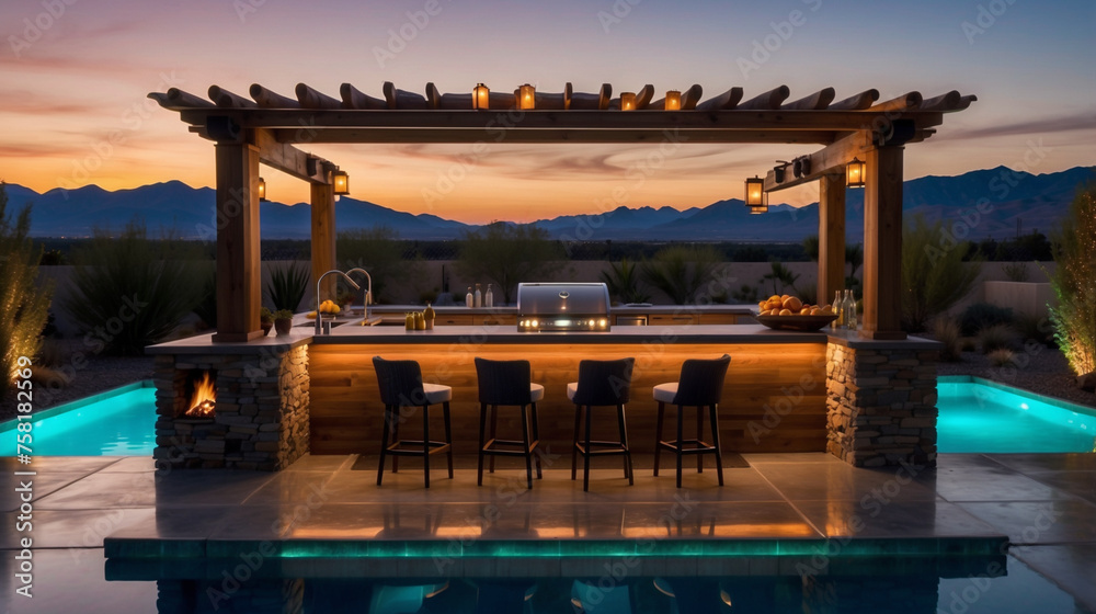 Fototapeta premium Dusk outdoor kitchen